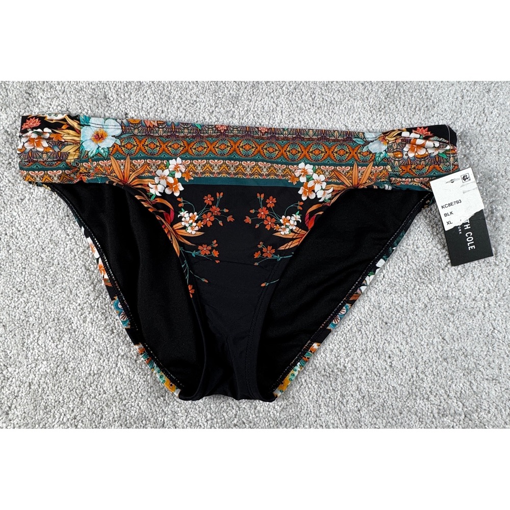 Kenneth Cole Swimsuit Bottoms Women XL Black Floral Tropical Bikini KC8E793 NEW